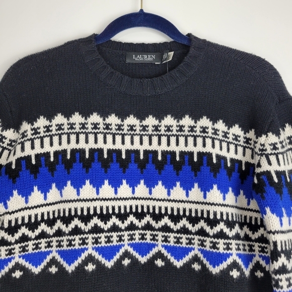 NWT LAUREN Ralph Lauren Fair Isle Sweater Wool Blend in Black Blue Cream Size XS - Picture 9 of 13